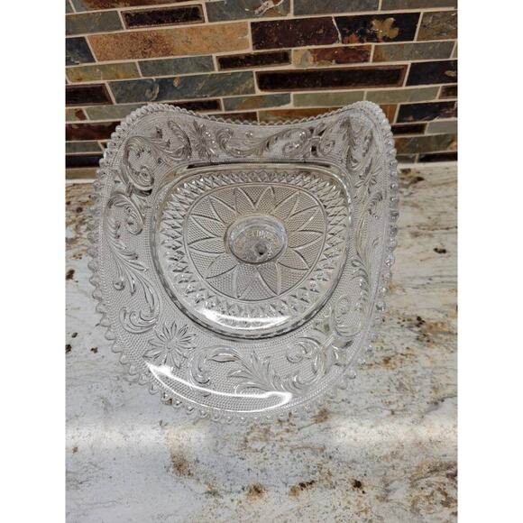 Vintage Westmoreland Princess Feather Banana Stand, Clear Scroll Pedestal - Picture 3 of 6